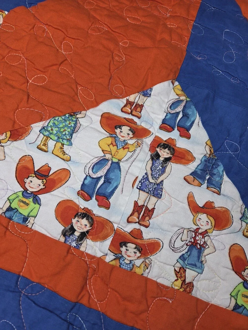 Handmade Western Cowboy Baby Quilt Blanket Pinwheel Crib 40x40 Patchwork Broncos